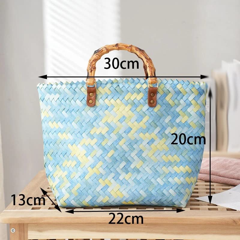 LDTDO Women's Woven Bag Tote Bag Shoulder Portable Large Capacity Cane Woven Shoulder Bag (Color : D, Size : 1)