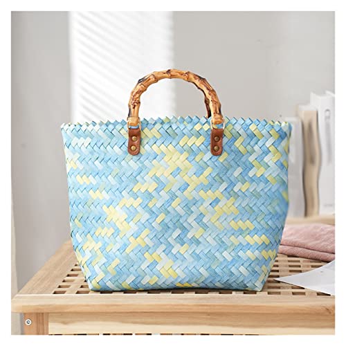 LDTDO Women's Woven Bag Tote Bag Shoulder Portable Large Capacity Cane Woven Shoulder Bag (Color : D, Size : 1)