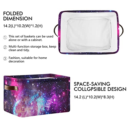 ALAZA Universe Galaxy Nebula Space Cloud Foldable Storage Box Storage Basket Organizer Bins with Handles for Shelf Closet Living Room Bedroom Home Office 2 Pack