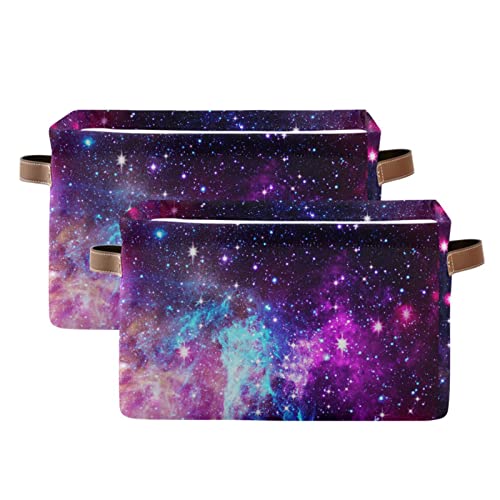 ALAZA Universe Galaxy Nebula Space Cloud Foldable Storage Box Storage Basket Organizer Bins with Handles for Shelf Closet Living Room Bedroom Home Office 2 Pack