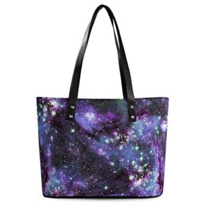 womens handbag cosmic galaxy purple leather tote bag top handle satchel bags for lady
