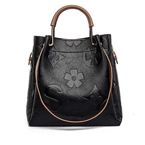 mmkjhnbhq women’s leather tote wallet, casual top handle bucket crossbody travel shopping shoulder bag (black)