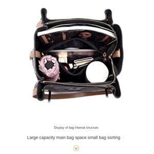MMKJHNBHQ Women's Leather Tote Wallet, Casual Top Handle Bucket Crossbody Travel Shopping Shoulder Bag (Black)