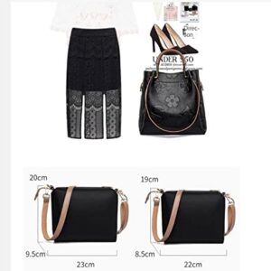MMKJHNBHQ Women's Leather Tote Wallet, Casual Top Handle Bucket Crossbody Travel Shopping Shoulder Bag (Black)