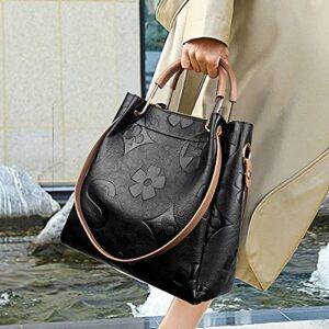 MMKJHNBHQ Women's Leather Tote Wallet, Casual Top Handle Bucket Crossbody Travel Shopping Shoulder Bag (Black)