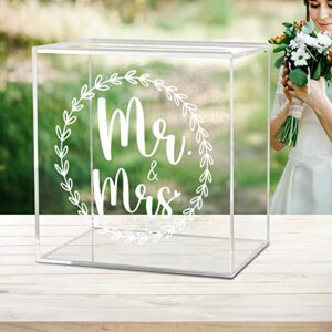 jxqclr wedding card boxes for reception,large 10x10x5.5 inch, mr and mrs gifts, clear acrylic wedding card box with slot