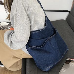 Abaodam Womens Multi-pocket Shoulder Bag Blue Tote Bag Casual Hobo Bag