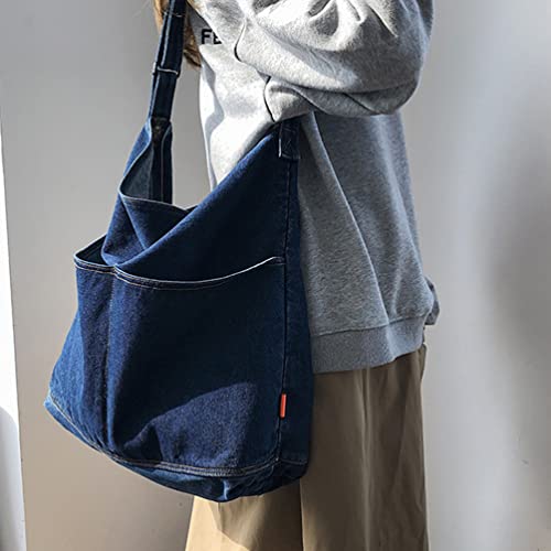 Abaodam Womens Multi-pocket Shoulder Bag Blue Tote Bag Casual Hobo Bag