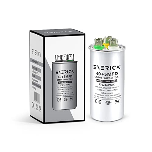 EVERICA 40+5 uF 40/5 MFD ±6% 370V/440VAC CBB65 HVAC Dual Run Circular Start 40/5 440v Capacitor for AC Air Conditioning Run Capacitor Motor Run Fan Start or Condenser Straight