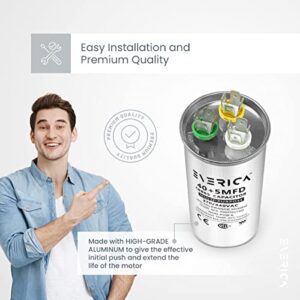 EVERICA 40+5 uF 40/5 MFD ±6% 370V/440VAC CBB65 HVAC Dual Run Circular Start 40/5 440v Capacitor for AC Air Conditioning Run Capacitor Motor Run Fan Start or Condenser Straight