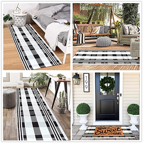 KaHouen Buffalo Check Rug, Buffalo Plaid Rug (23.6"x51.2"), Checkered Plaid Rugs, Black White Outdoor Rug for Layered Door Mats Kitchen/Living Room/Bedroom/Dinning Room(2'x4')