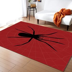 area rug indoor carpet black spiders web burgundy red back happy halloween home decor soft rugs collection comfy floor mat horror animals accent rugs for bedroom living room kids room36x60in