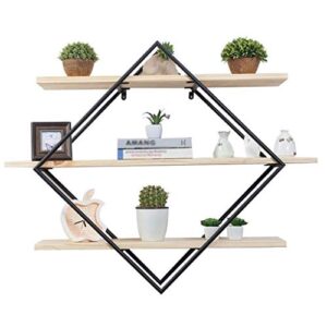 quul simple solid wood wall hanging shelf, three tier floating wall hanging decorative iron solid wood storage display stand