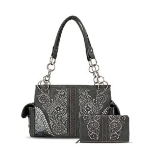 montana west vegan leather satchel bags for women floral embroidered western shoulder bag with wallet set mw1076g-8085bk+w