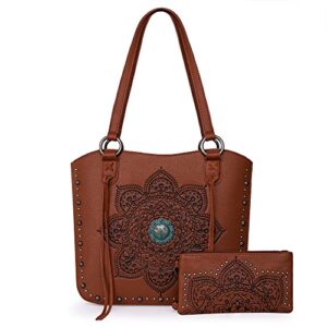 montana west western tote bag for women concealed carry shoulder handbag tooling vegan leather purses with wallet brown mbb-mwc-144w-br