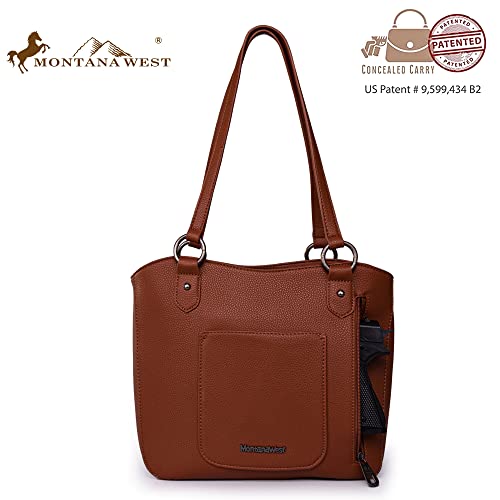 Montana West Western Tote Bag for Women Concealed Carry Shoulder Handbag Tooling Vegan Leather Purses with Wallet Brown MBB-MWC-144W-BR