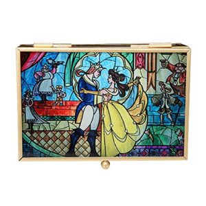 disney princess beauty and the beast jewelry box – glass jewelry case with stained glass belle and the prince