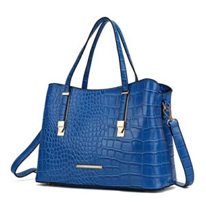 mkf collection tote bag for women, crocodile embossed vegan leather fashion designer satchel handbag crossover