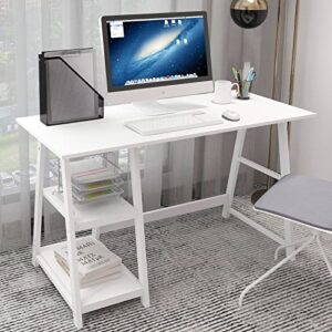 natwind 47″ white desk home office computer working kid student study table with 2-tier storage bookshelves modern simple study laptop writing elegant style desk workstation for office home （white）
