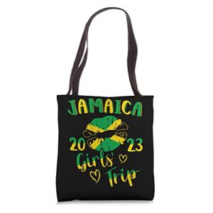 jamaica 2023 girls trip with jamaican flag and kiss lips tote bag