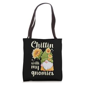 gnome with sunflower, spring motif with garden gnome tote bag