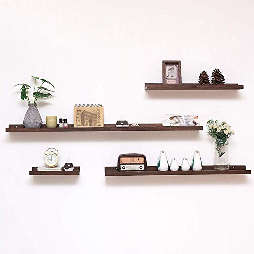 PIBM Stylish Simplicity Shelf Wall Mounted Floating Rack Shelves Solid Wood Tv Wall Bookshelf Save Space Bearing Strong Easy to Clean Bedroom, Black Walnut , 90x10cm