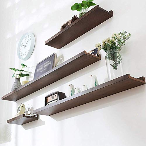 PIBM Stylish Simplicity Shelf Wall Mounted Floating Rack Shelves Solid Wood Tv Wall Bookshelf Save Space Bearing Strong Easy to Clean Bedroom, Black Walnut , 90x10cm