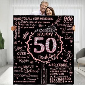 50th birthday blanket gifts for women – happy 50th birthday gift ideas for her – 50 year old gifts for mom grandma wife – personalized flannel fleece soft throw blanket