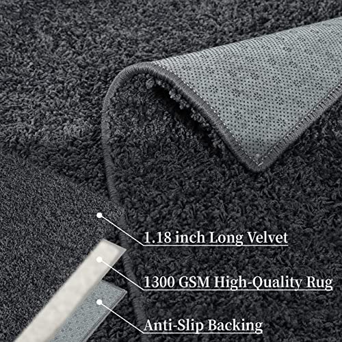 Zacoo Shag Rug 8x10 Area Rugs for Bedroom, Ultra Soft Thick Accent Rug Plush Shaggy Floor Carpet for Living Room Dorm Room, Non Skid, Large Comfy Carpet for Teen Room Decor, Dark Grey, 8' x 10'