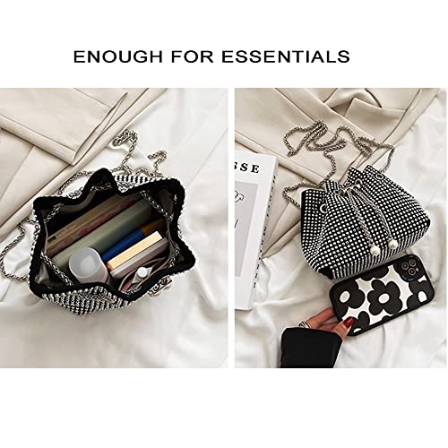 Silver Purse Clutch Rhinestone Evening Crossbody Bags Sparkly for Women Diamond Bling Bag Crystal Handbags Wedding Event (silver black)