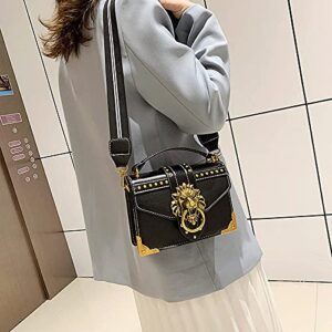 Handbags Girls Crossbody Bags Tote Woman Metal Lion Head Shoulder Purse Mini Square Messenger Bag (20cm x 15cm x 6cm,Black)