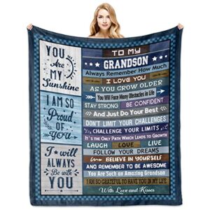 grandson gifts from grandma, grandson blankets 60″x50″, adult grandson birthday gifts from grandparents, grown grandson gifts ideas for graduation, fathers day, christmas, to my grandson throw blanket