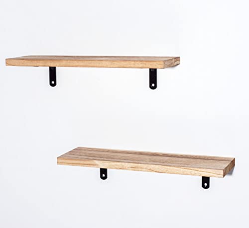 Floating Shelves Set of 2, 17 Inch Rustic Wood Wall Mounted Shelves for Bedroom, Living Room, Bathroom…