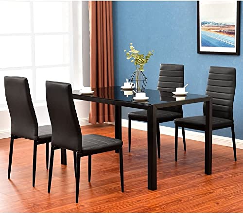 Modern Dining Table Set Dining Room Table Set for Small Spaces Kitchen Table and Chairs 5 Piece Kitchen Table Set Table with Chairs Home Furniture ，Black