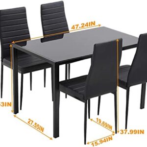 Modern Dining Table Set Dining Room Table Set for Small Spaces Kitchen Table and Chairs 5 Piece Kitchen Table Set Table with Chairs Home Furniture ，Black