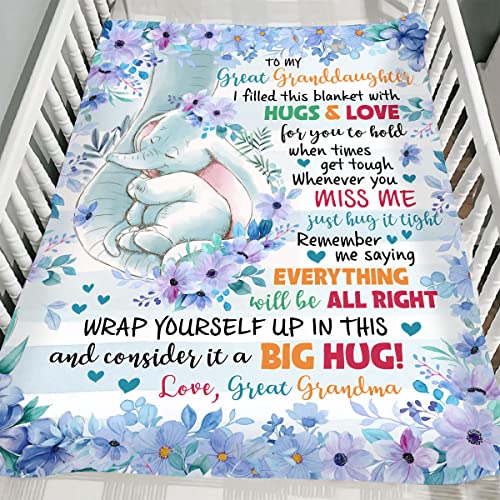 Personalized to My Great Granddaughter Elephant and Flower Wreath Blanket Gift for Great Granddaughter from Great Grandma I Filled This Blanket Blanket for Birthday Christmas Fleece Sherpa Blanket