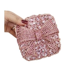 Bowknot Cute Women Crystal Box Clutch Evening Bags Wedding Party Cocktail Rhinestone Handbags and Purses Hollow Evening Bag (pink)