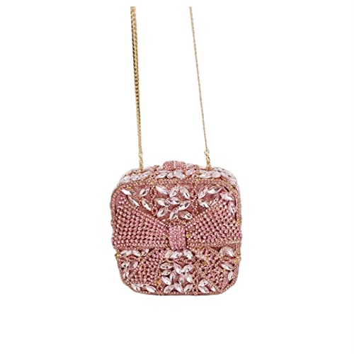 Bowknot Cute Women Crystal Box Clutch Evening Bags Wedding Party Cocktail Rhinestone Handbags and Purses Hollow Evening Bag (pink)