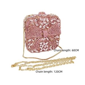 Bowknot Cute Women Crystal Box Clutch Evening Bags Wedding Party Cocktail Rhinestone Handbags and Purses Hollow Evening Bag (pink)