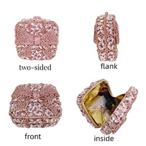 Bowknot Cute Women Crystal Box Clutch Evening Bags Wedding Party Cocktail Rhinestone Handbags and Purses Hollow Evening Bag (pink)