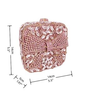 Bowknot Cute Women Crystal Box Clutch Evening Bags Wedding Party Cocktail Rhinestone Handbags and Purses Hollow Evening Bag (pink)