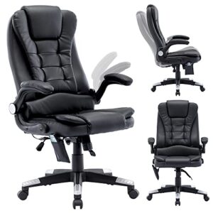 adjustable ergonomic office chair for home office,massage office chair with heat,leather computer desk chair,executive office chair with lumbar support thick bonded soft chair (black)