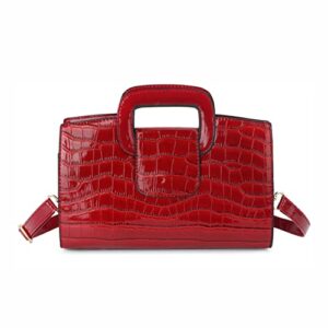 lupbok women top handle satchel handbags flap tote clutch purse vintage crocodile pattern shoulder bag,red
