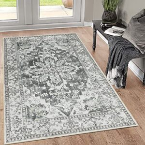 bsmathom persian area rug 3×5, non-slip throw small entryway rug kitchen mat, low-pile non-shedding oriental area rug for living room bedroom office (grey, 3x5ft)