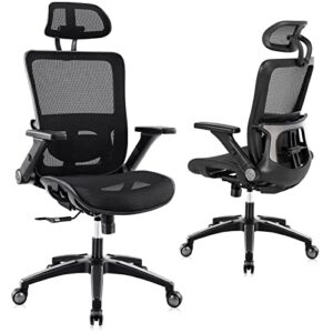 office chair ergonomic mesh chair high back computer desk chair adjustable lumbar support rotating chair with 3d armrest and headrest reclining chair, black