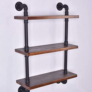 BOKKOLIK Vintage 3-Tier Pipe Shelves Farmhouse Floating Shelves 24inch Width Industrial Storage Wooden Shelves for Kitchen Office Coffee House Warming Gift