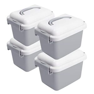 omnisafe 3.5qt lidded home plastic storage box/bins, tote stackable container with secure latching buckles and gray durable lid (4-pack, grey)