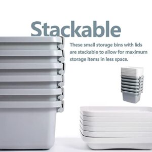 OMNISAFE 3.5Qt Lidded Home Plastic Storage Box/Bins, Tote Stackable Container with Secure Latching Buckles and Gray Durable Lid (4-Pack, Grey)