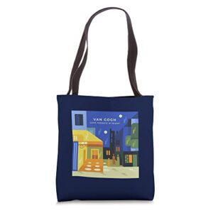 van gogh cafe terrace at night modern illustration style tote bag