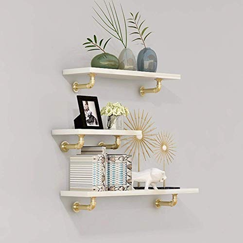 PIBM Stylish Simplicity Shelf Wall Mounted Floating Rack Shelves Industrial Wind Water Pipe Metal Solid Wood Show Bookshelf Kitchen Bathroom Store,7 Sizes, a , 40X20CM